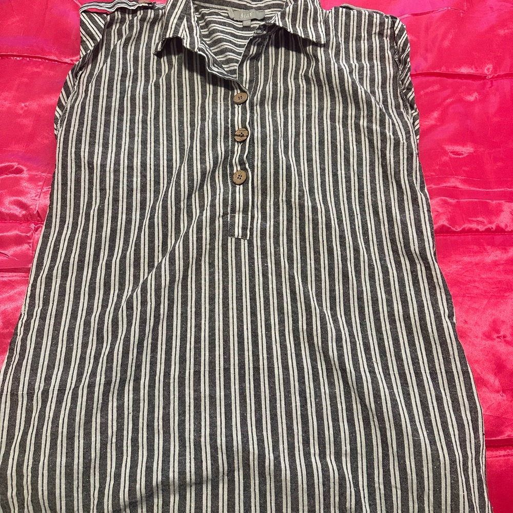 Striped Sleeveless Button-Up Top